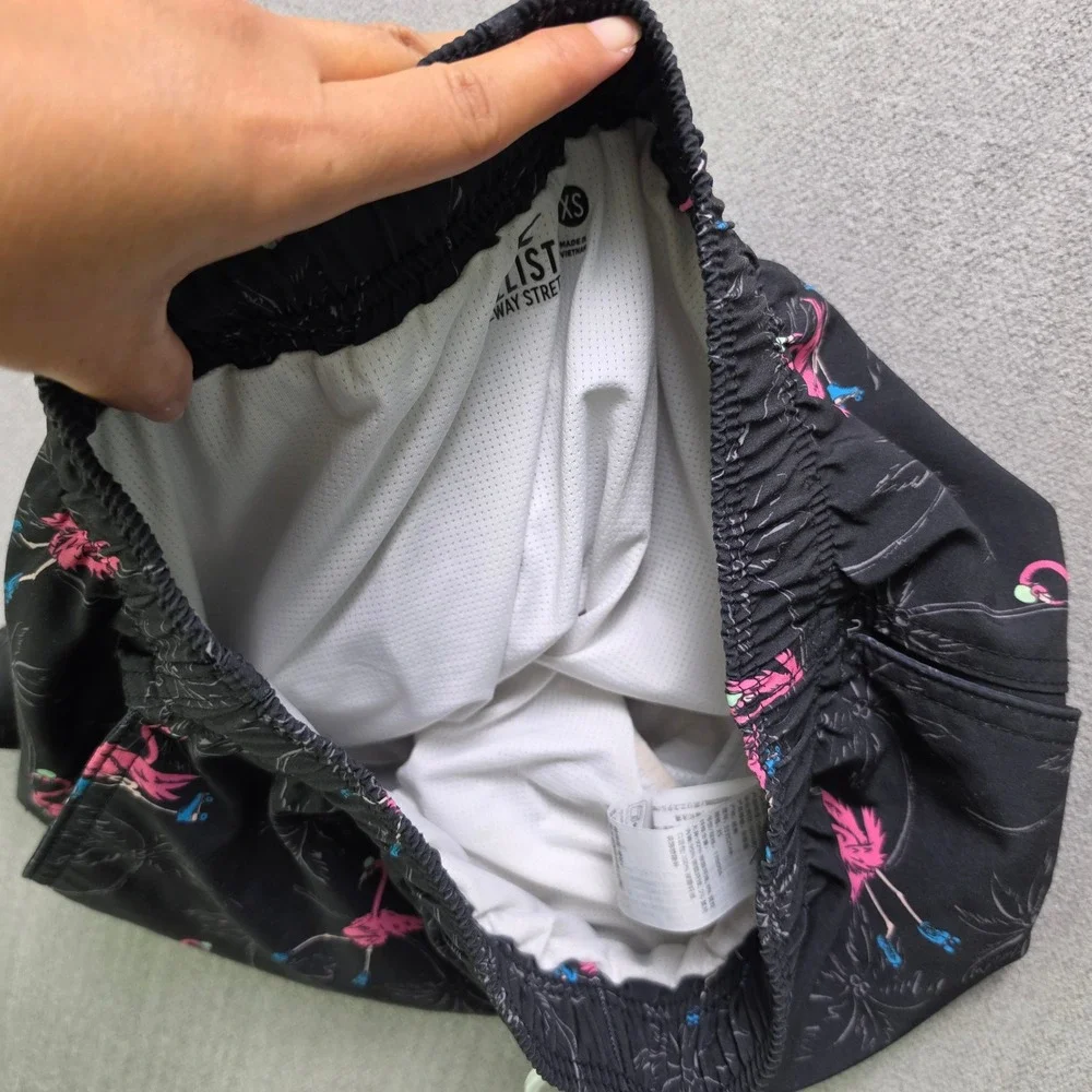 Hollister Swim Trunks Men XS Black Flamingo Roller Skate 4-Way Stretch Shorts